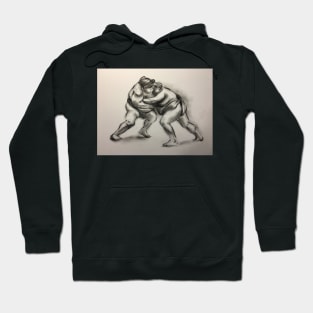 Sumo #1 - Sumo wrestlers charcoal drawing on paper Hoodie